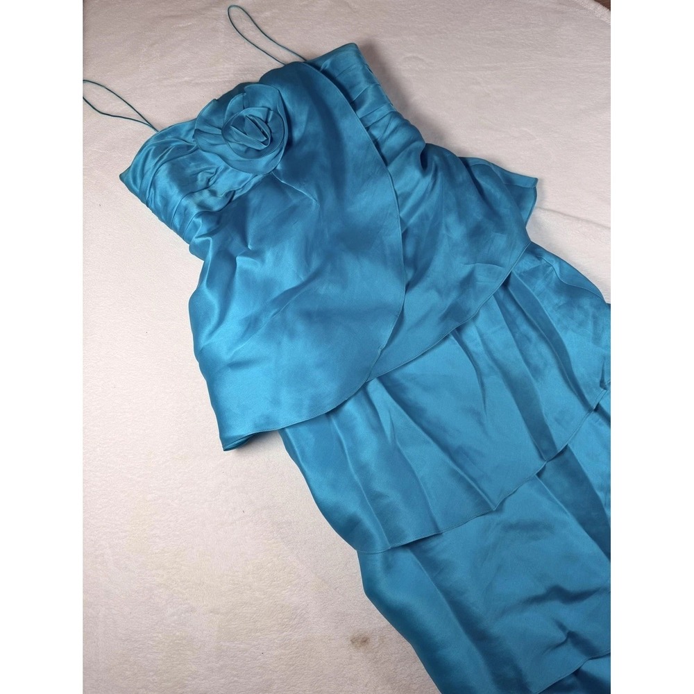 Frascara Dress Womens 6 Blue Silk Tiered Ruffle Maxi Sweetheart Formal Gown